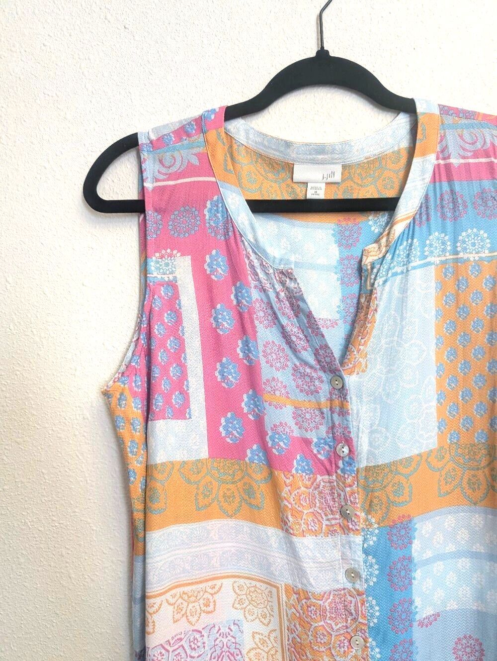 J. Jill Petite Medium Patchwork Print Sleeveless Top Colorful Boho Button Front - Picture 3 of 5
